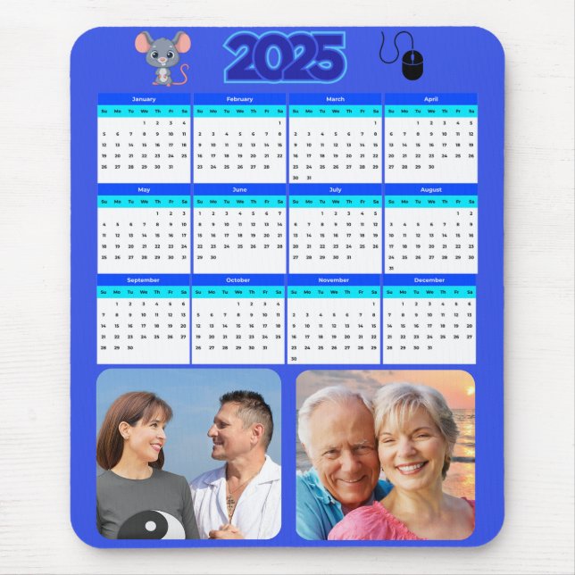 Personalised 2 Photo Portrait Calendar Mouse Pad (Front)
