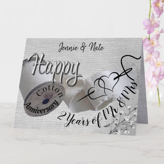 Personalised 2nd Year Cotton Wedding Anniversary  Card (Orchid)