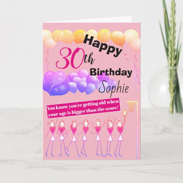 Personalised 30th Netball Player Birthday Card (Front)
