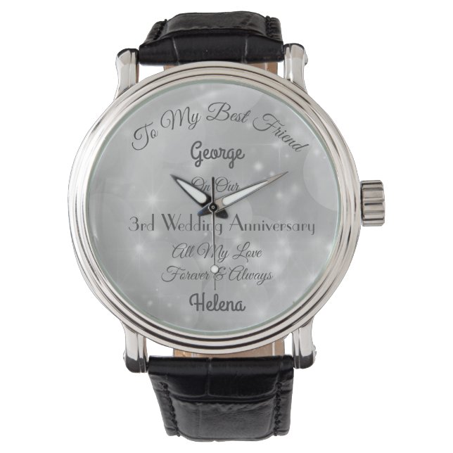 Personalised 3rd Wedding Anniversary Watch (Front)
