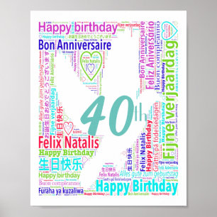 Personalised 40th Birthday Word Art Poster