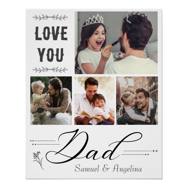 Personalised 4 photo collage love you dad white poster (Front)