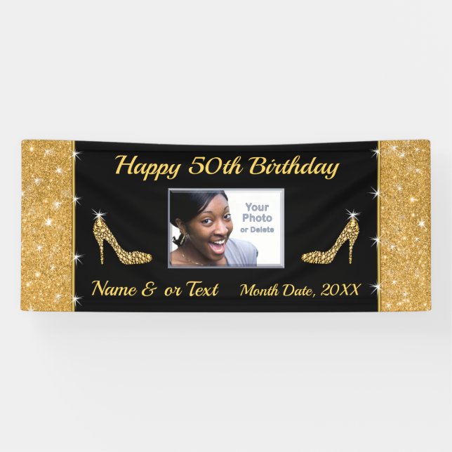 Personalised, 50th Birthday Banner with PHOTO (Horizontal)