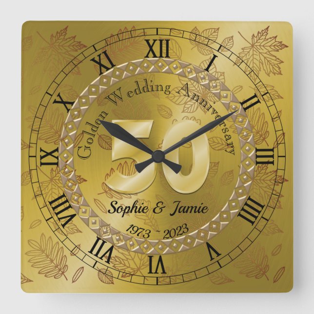 Personalised 50th Golden Anniversary Gift Idea  Square Wall Clock (Front)