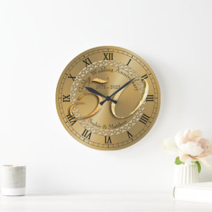 Personalised 50th Golden Wedding Anniversary Gift Large Clock