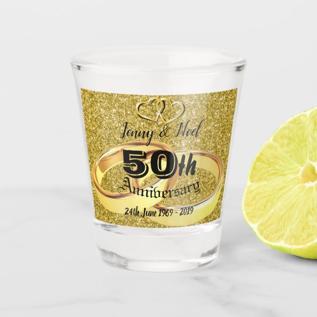Personalised 50th Golden Wedding Anniversary Shot Glass (Front)