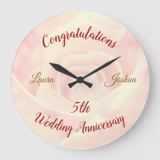 Personalised 5th Wedding Anniversary Large Clock (Front)