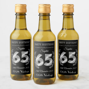 Personalised 65th Birthday Mini Wine Bottle Labels