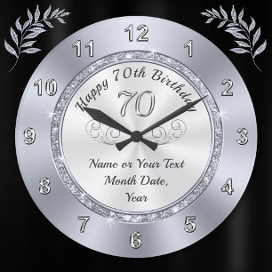 Personalised 70th Birthday Presents for Her Large Clock