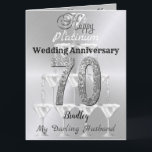 Personalised 70th Platinum Wedding Anniversary Card<br><div class="desc">Personalised 70th year platinum Wedding Anniversary greeting card for husband,  with names and love hearts design. Can be fully customised for couples,  husband or wife. Custom luxury 70th anniversary card design with names and date.</div>