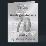 Personalised 70th Platinum Wedding Anniversary Card<br><div class="desc">Personalised 70th year platinum Wedding Anniversary greeting card for husband,  with names and love hearts design. Can be fully customised for couples,  husband or wife. Custom luxury 70th anniversary card design with names and date.</div>
