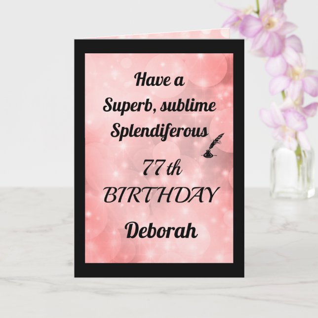 Personalised 77th Birthday Folded Greeting Card (Orchid)