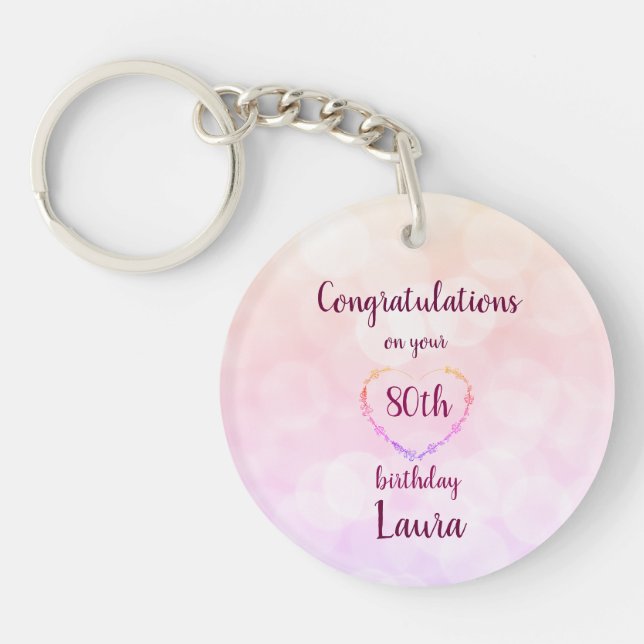 Personalised 80th Birthday Keychain (Front)