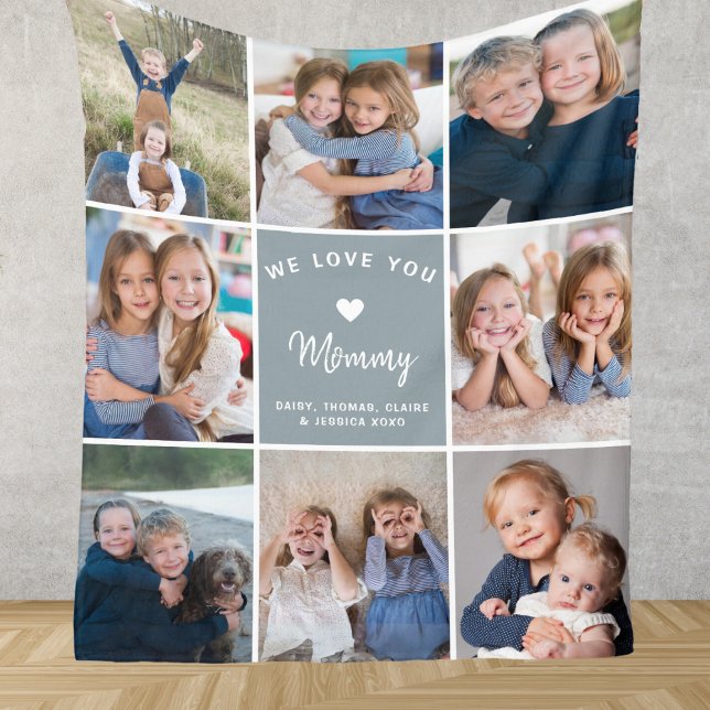 Personalised 8-photo Collage for Mommy Blue Fleece Blanket (Creator Uploaded)