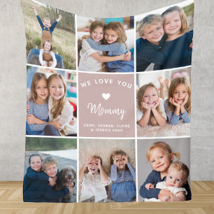 Personalised 8-photo Collage for Mommy Pink Fleece Blanket