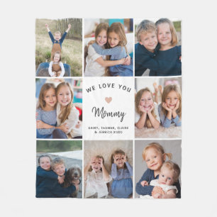 Personalised 8-photo Collage for Mommy White Fleece Blanket