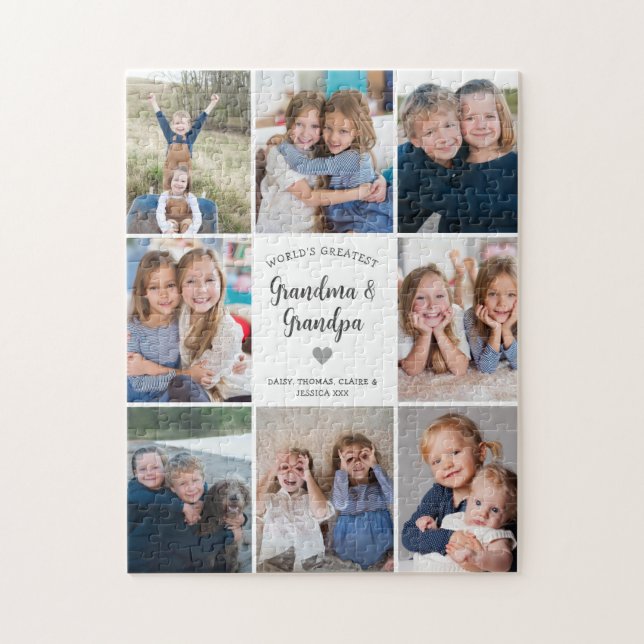 Personalised 8 Photo Collage Grandparents Modern Jigsaw Puzzle (Vertical)