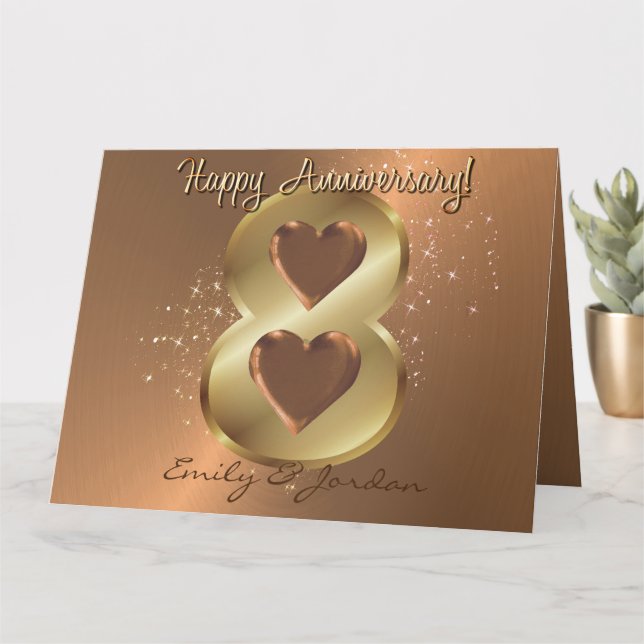 Personalised 8 Year Bronze Wedding Anniversary  Card (Small Plant)