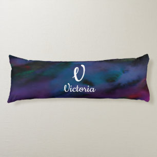 Personalised abstract smokey purples water colour body pillow