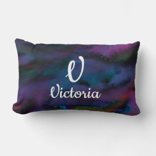 Personalised abstract smokey purples water colour lumbar pillow