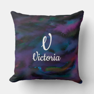 Personalised abstract smokey purples water colour throw pillow