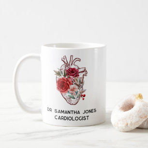 Personalised Anatomical Heart Floral Cardiologist Coffee Mug