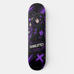 Personalised Anime Purple and Black Skateboard 