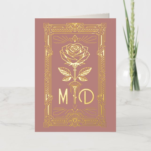 Personalised Art Deco Gold Foil Rose Card (Front)