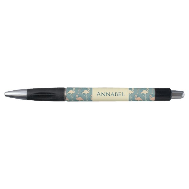 Personalised Art Deco inspired Flamingo patterned Pen (Front)