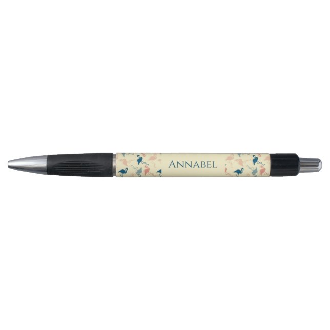 Personalised Art Deco inspired Flamingo patterned Pen (Front)