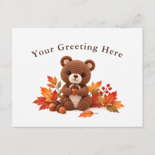 Personalised Autumn Crochet Brown Bear Postcard