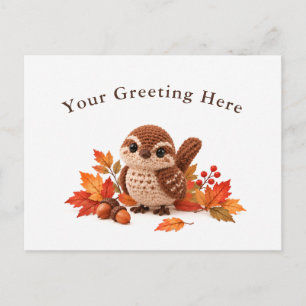 Personalised Autumn Crochet Wren Postcard