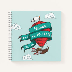 Personalised Baby Birth Statistics Hot Air Balloon Notebook