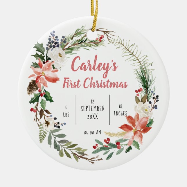 Personalised Baby First Christmas Ceramic Ornament (Front)