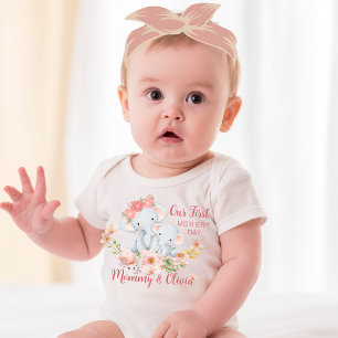 Personalised Baby First Mother's Day Elephant  Bodysuit