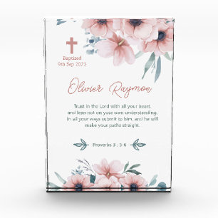 Personalised Baptism Gift For Girl, Floral Print Photo Block