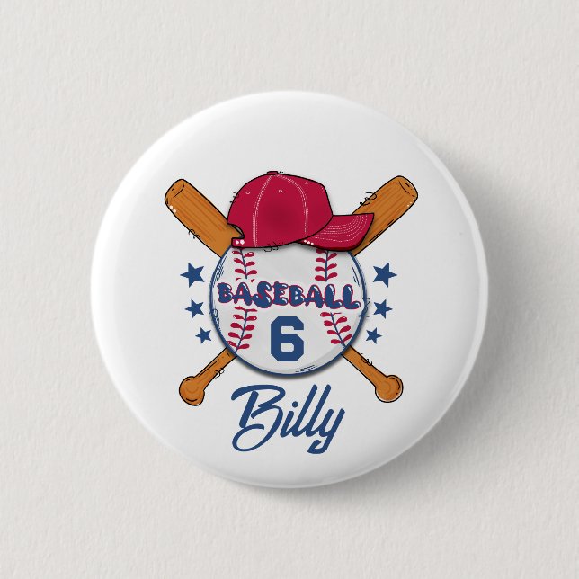 Personalised Baseball Name & Number Button | Custo (Front)
