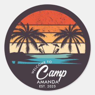 Personalised Beach Camp Bachelorette Party Custom Classic Round Sticker
