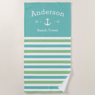 Personalised Beach Towel - Striped Nautical G/B
