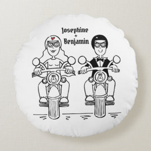 Personalised Biker Motorcycle Wedding Gift Round C Pillow
