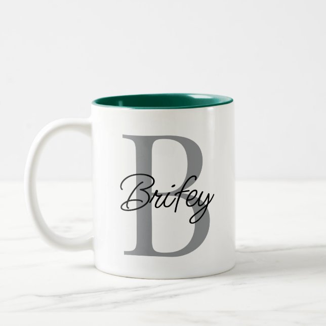 Personalised Birthday Gift Subtle Initial and Name Two-Tone Coffee Mug (Left)