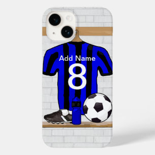 Personalised Black and blue football soccer Jersey Case-Mate iPhone 14 Case
