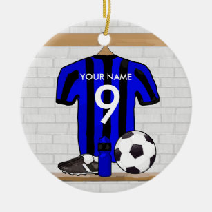 Personalised Black and blue football soccer Jersey Ceramic Ornament
