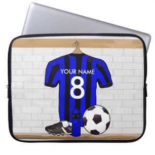 Personalised Black and Blue Football Soccer Jersey Laptop Sleeve