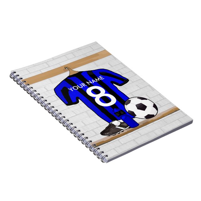 Personalised Black and blue football soccer Jersey Notebook (Right Side)