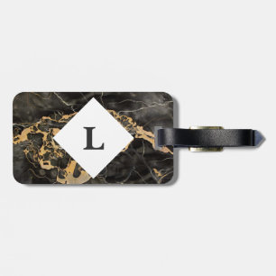 Personalised Black and Gold Marble luggage tag