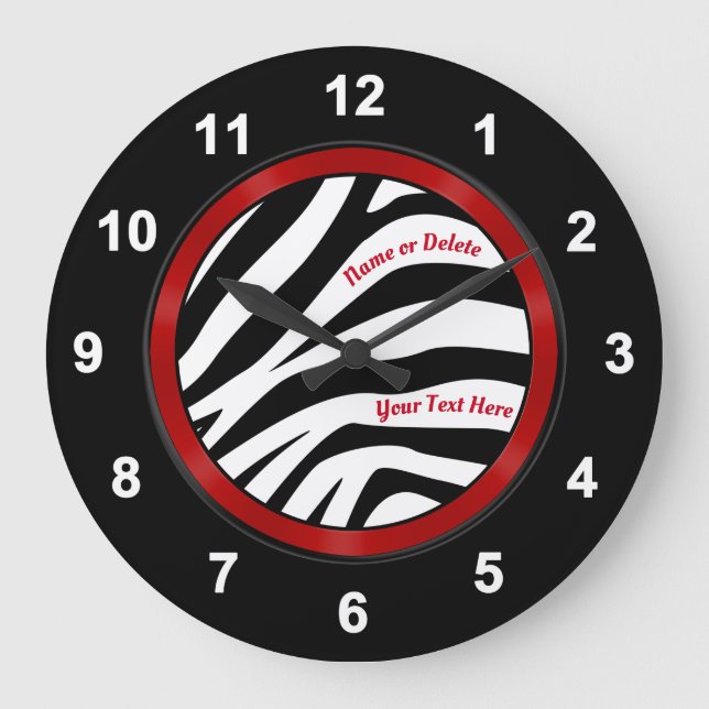 Personalised, Black and White Zebra Decor, Zebra Large Clock (Front)