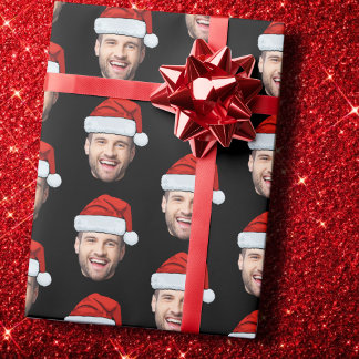 Personalised Black Face Santa Hat Gift Wrap