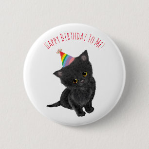 Personalised black kitten birthday badge 2 inch round button