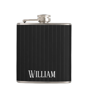 Personalised black pinstripes hip flask